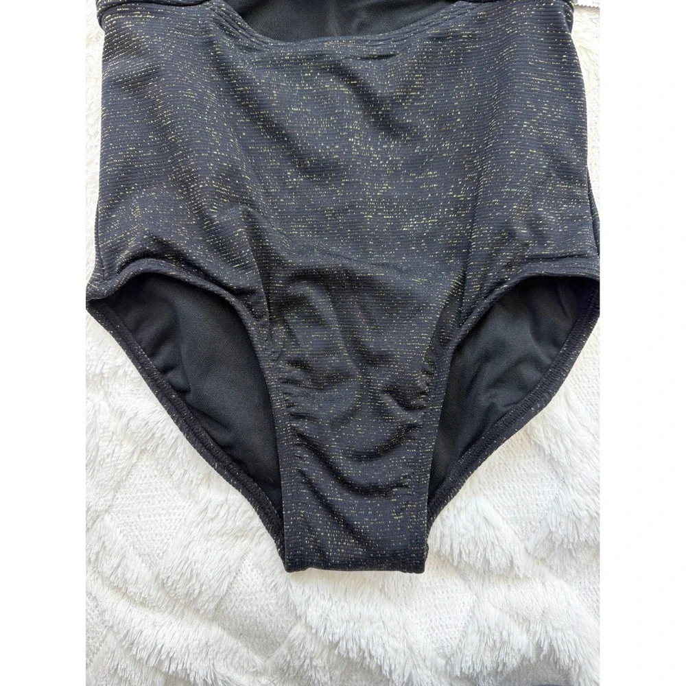 Art Class Girls Black Gold Metallic Cutout One Piece Swimsuit Size S 6/7 NWT